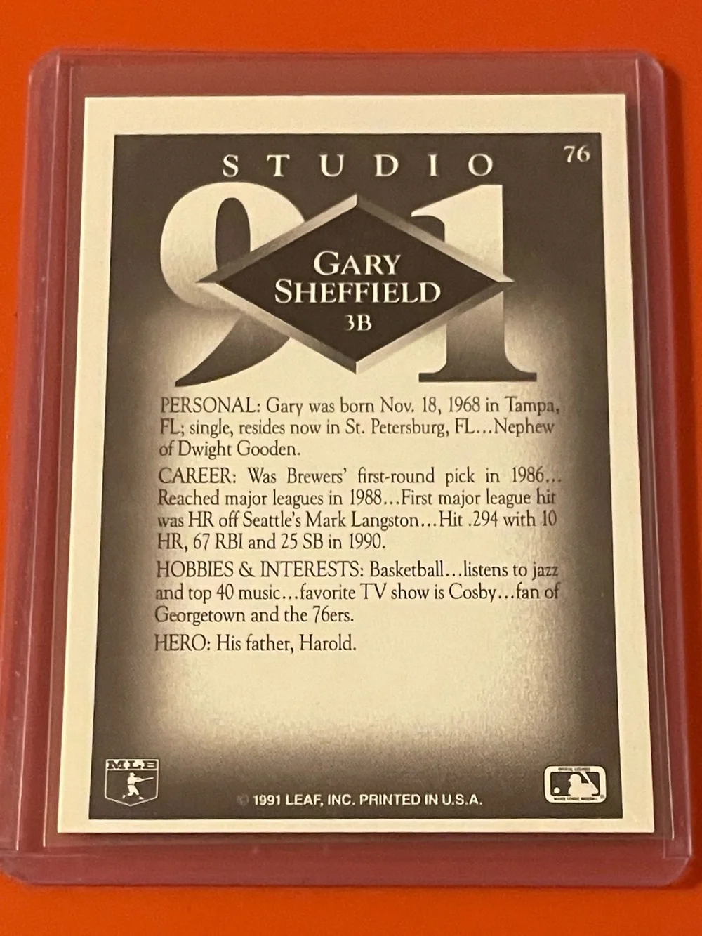Gary Sheffield #76 1991 Leaf Studio Baseball Trading Card